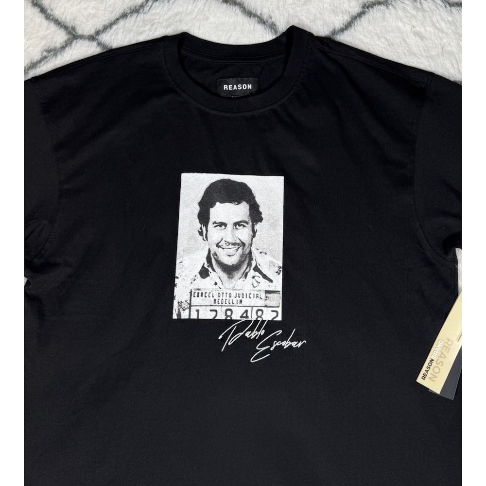 REASON Pablo Escobar Medellin Cartel Mugshot T-Shirt Black Men's Sz L *NEW* - Picture 2 of 5